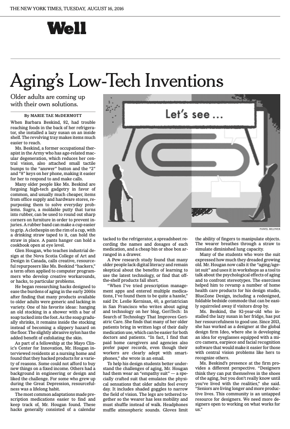 The New York Times, Aging’s Low Tech Inventions