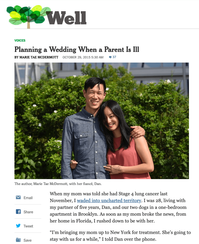 The New York Times, Planning a Wedding When a Parent is Ill