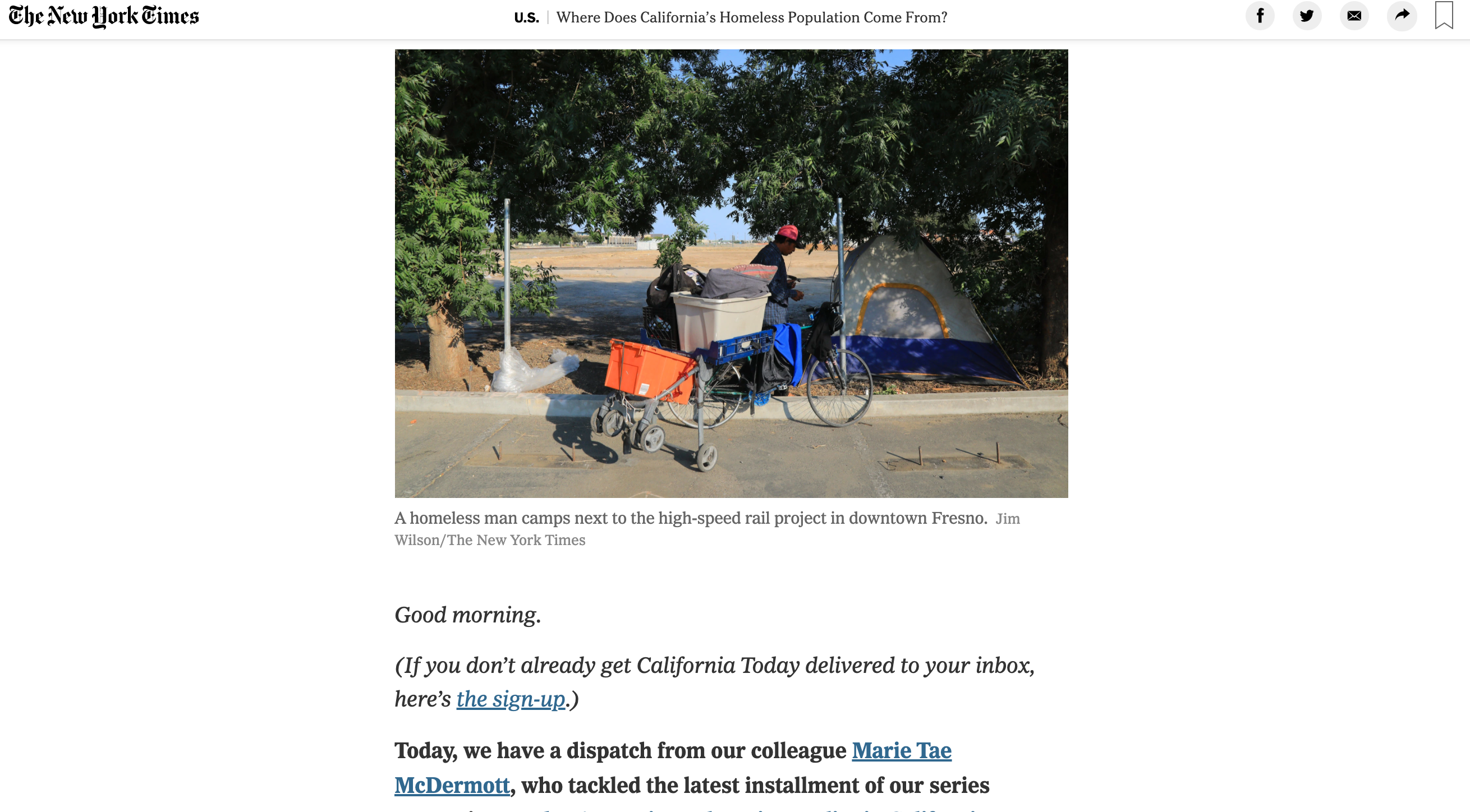 The New York Times, Where Does California’s Homeless Population Come From?
